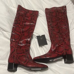 Red and black snake skin boots